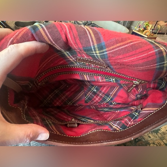 Dooney & Bourke Brown Leather Bag with Cream Shearling plaid lining - Picture 6 of 9